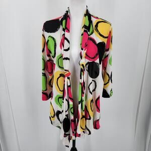Nicaya Cardigan Womens Small Colorful Abstract Print Attached Scarf Artsy